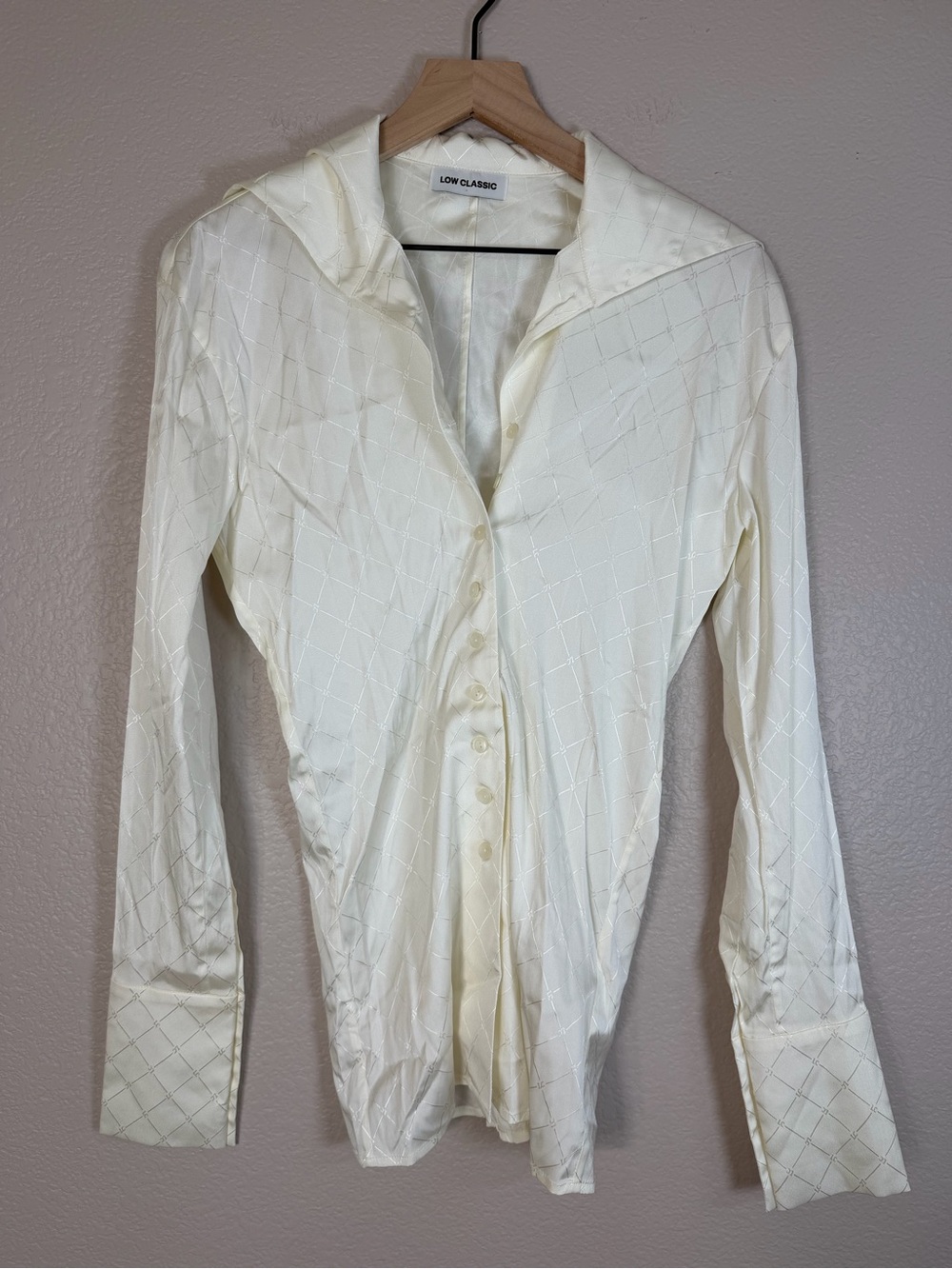 Low Classic Silk Pattern Button Up Shirt Blouse Ivory White Small $380